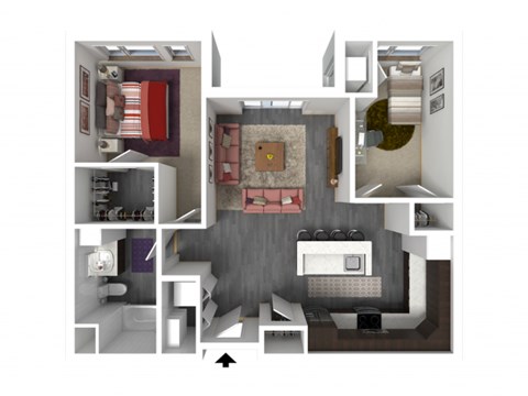 Floor plan for 1 bed, 1 bath, 924 sqft