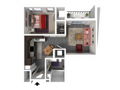 Floor plan for studio, 1 bath, 605 sqft