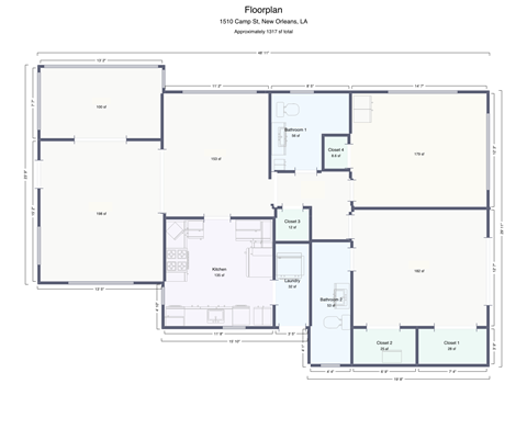 Floor plan for 2 beds, 2 baths, 1510 sqft