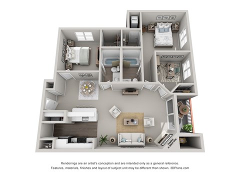 Floor plan for 3 beds, 2 baths, 1200 sqft