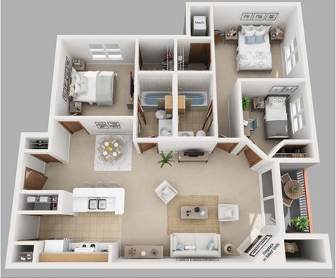 Floor plan for 3 beds, 2 baths, 1200 sqft