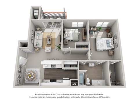 Floor plan for 2 beds, 1 bath, 1050 sqft