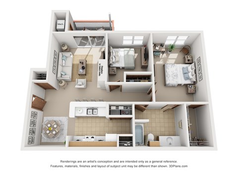 Floor plan for 2 beds, 1 bath, 1050 sqft