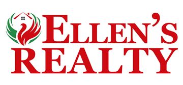 Dededo house for rent - A logo for Ellen's Realty featuring a house and flame design.