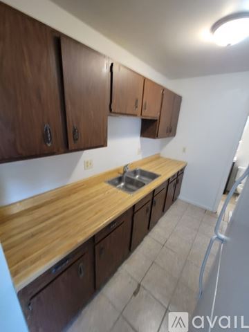 La Crosse apartment for rent - A kitchen with wooden cabinets and a sink.