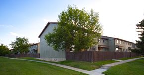Edmonton apartment for rent - A tree in front of a building with a fence in front of it.