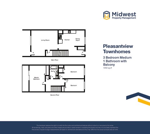 Floor plan for 3 beds, 1 bath, 1072 sqft