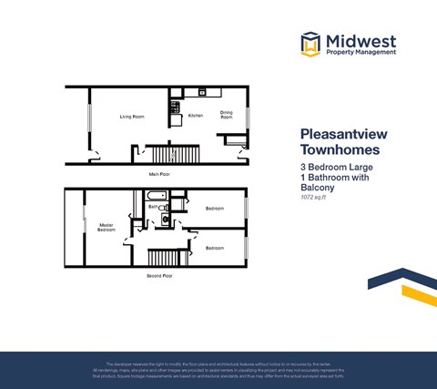 Floor plan for 3 beds, 1 bath, 1198 sqft