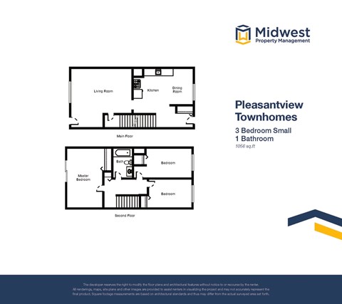 Floor plan for 3 beds, 1 bath, 1056 sqft