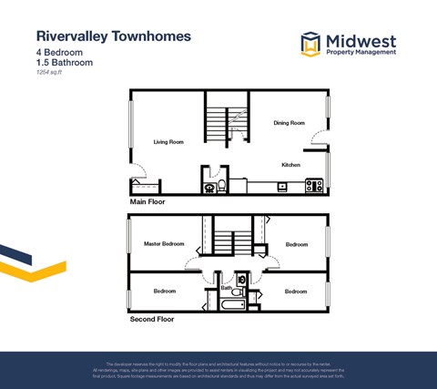 Floor plan for 4 beds, 1.5 baths, 1254 sqft