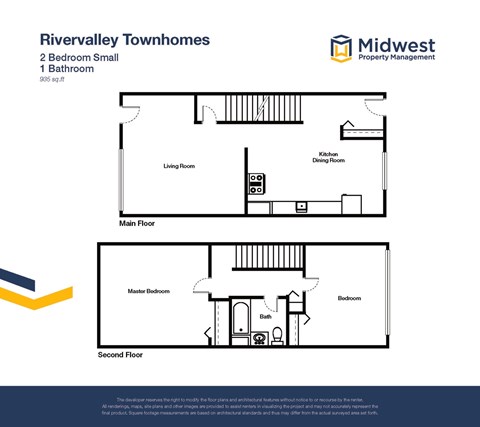 Floor plan for 2 beds, 1 bath, 893 sqft