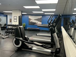 Edmonton apartment for rent - A gym with a rowing machine in the foreground.