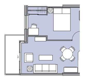 Floor plan for 1 bed, 1 bath, 549 sqft