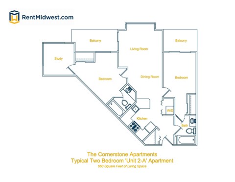 Floor plan for 2 beds, 2 baths, 808 sqft