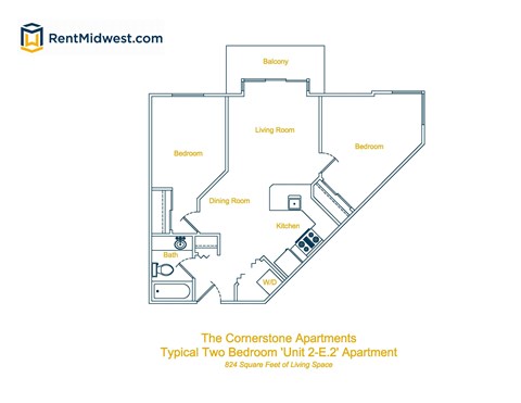 Floor plan for 2 beds, 2 baths, 824 sqft