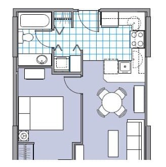 Floor plan for 1 bed, 1 bath, 547 sqft