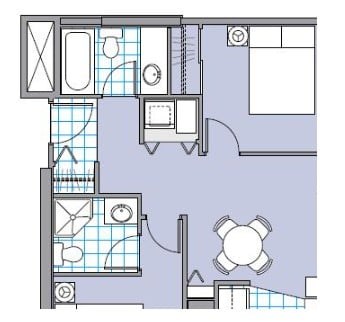 Floor plan for 2 beds, 2 baths, 840 sqft