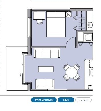 Floor plan for 1 bed, 1 bath, 555 sqft