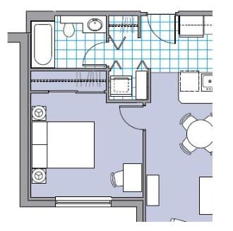 Floor plan for 1 bed, 1 bath, 585 sqft