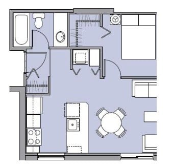Floor plan for 1 bed, 1 bath, 571 sqft