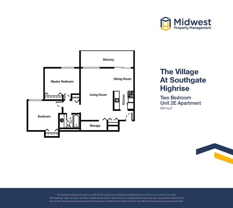 Floor plan for 2 beds, 1 bath, 900 sqft
