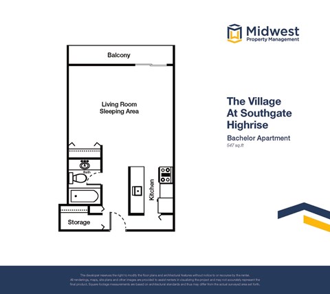 Floor plan for studio, 1 bath, 547 sqft