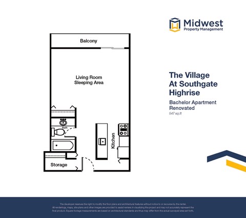 Floor plan for studio, 1 bath, 547 sqft