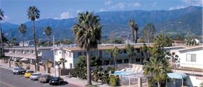 Carpinteria house for rent - A street with cars and palm trees in front of a mountain.
