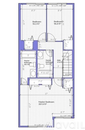 Rockville apartment for rent - A blueprint of a house layout with two master bedrooms and two additional bedrooms.