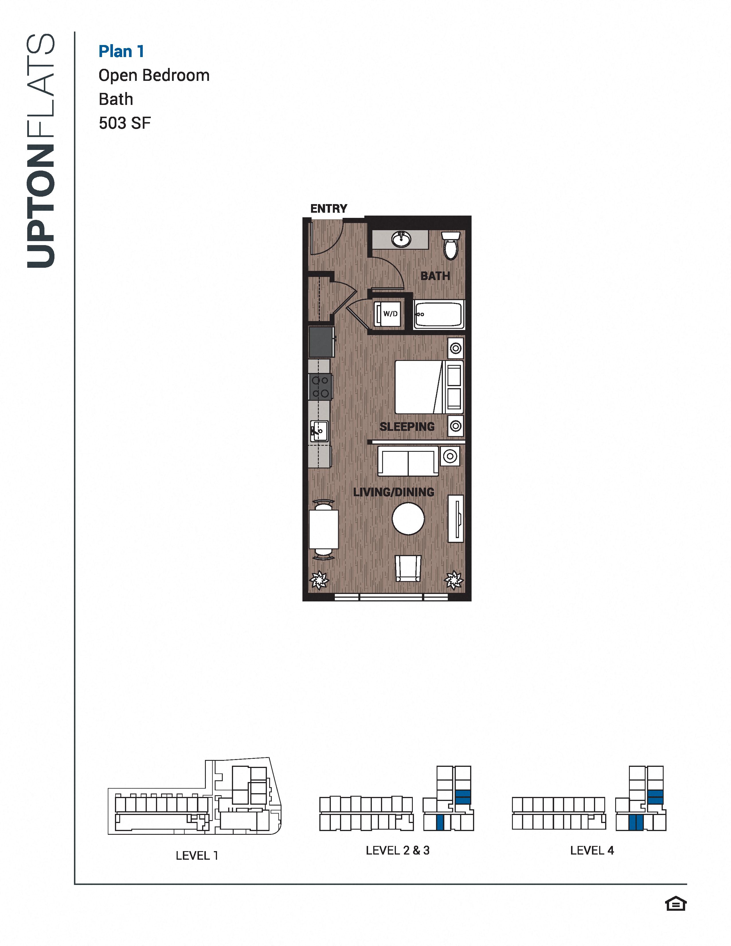 Floor plan for studio, 1 bath, 503 sqft