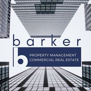 Baton Rouge apartment for rent - A logo with the text "barker" and "property management commercial real estate" in front of a cityscape.