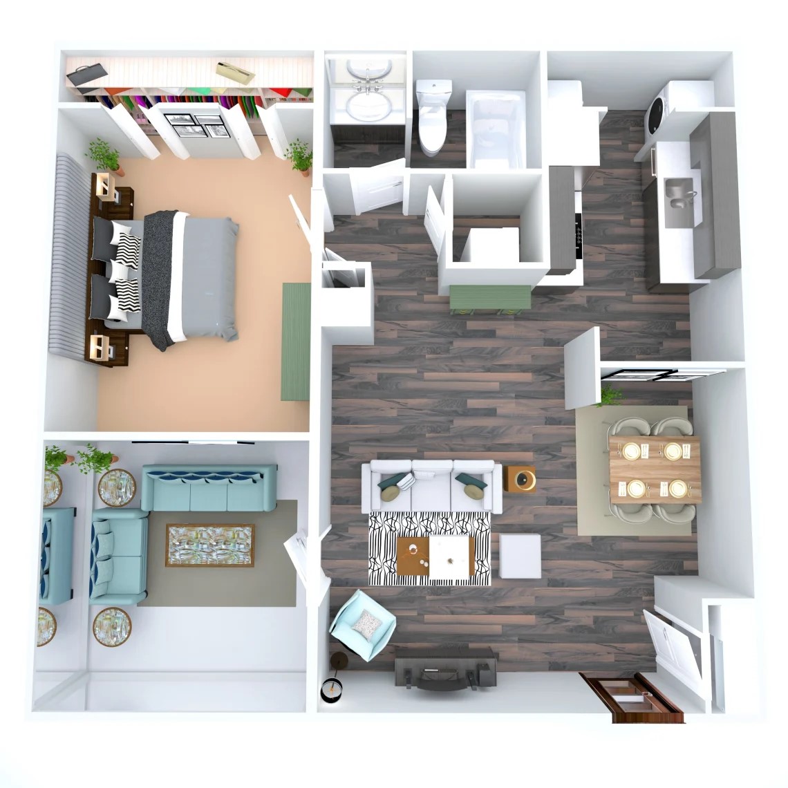 Floor plan for 1 bed, 1 bath, 747 sqft