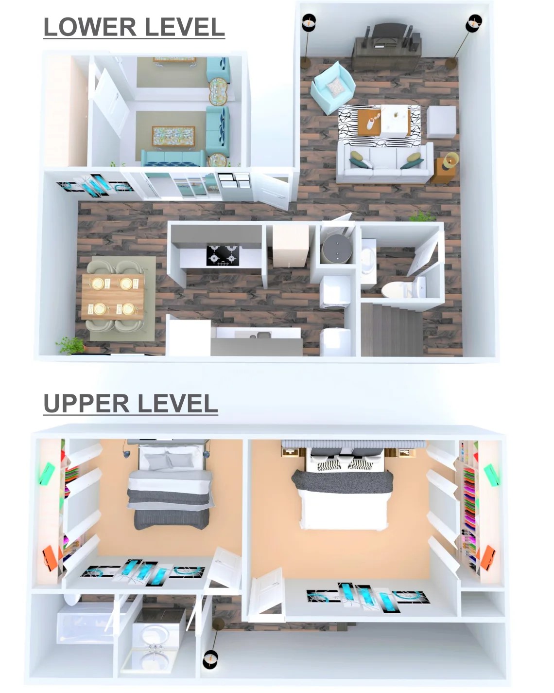 Floor plan for 2 beds, 1.5 baths, 955 sqft