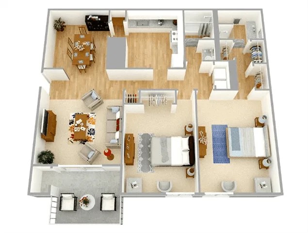 Floor plan for 2 beds, 2 baths, 1150 sqft