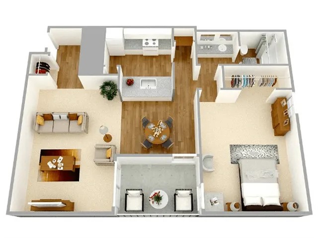 Floor plan for 1 bed, 1 bath, 850 sqft