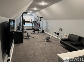 Terre Haute house for rent - A well-equipped home gym with a variety of exercise equipment.