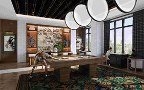 Nashville apartment for rent - Game lounge with pool table, arcade games, and eclectic artwork.
