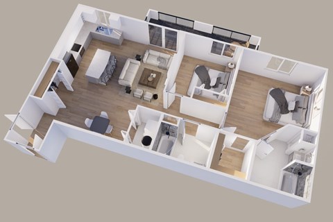 Floor plan for 2 beds, 2 baths, 1270 sqft