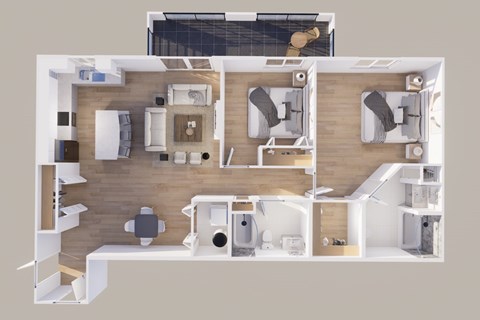 Floor plan for 2 beds, 2 baths, 1270 sqft