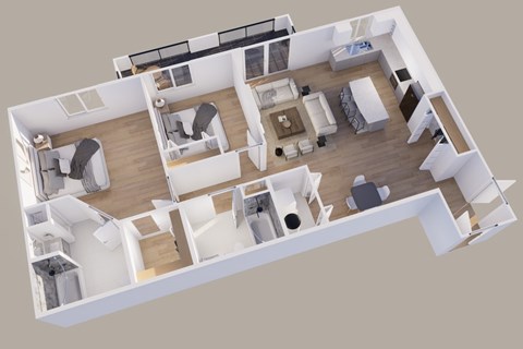 Floor plan for 2 beds, 2 baths, 1270 sqft