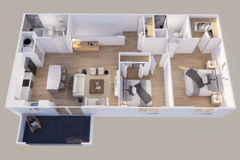 Floor plan for 2 beds, 2 baths, 1147 sqft