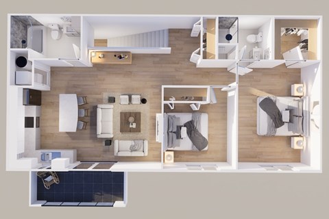 Floor plan for 2 beds, 2 baths, 1147 sqft
