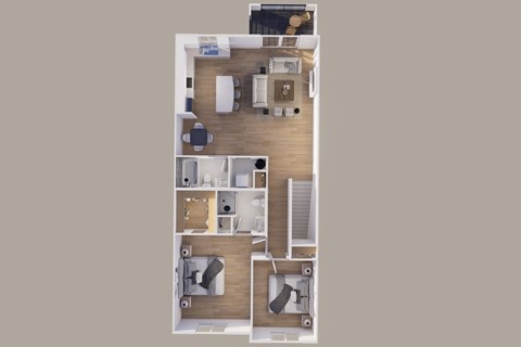 Floor plan for 2 beds, 2 baths, 1197 sqft