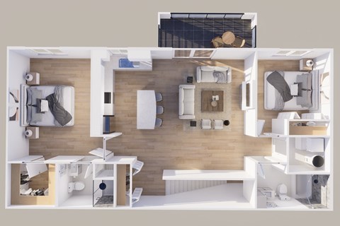 Floor plan for 2 beds, 2 baths, 1147 sqft