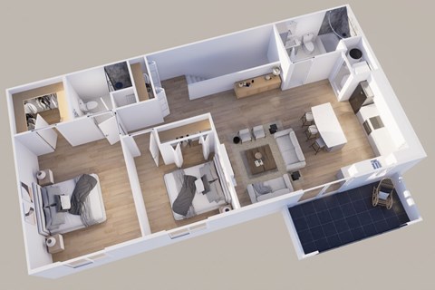 Floor plan for 2 beds, 2 baths, 1147 sqft