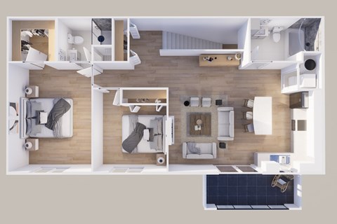 Floor plan for 2 beds, 2 baths, 1147 sqft
