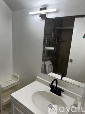 Ellicott City apartment for rent - A white sink in a bathroom with a mirror above it.