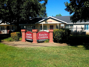 Rancho Cordova apartment for rent - The image shows a house with a sign that reads "Kancho Cordova Apartments".