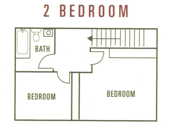 Floor plan for 2 beds, 1 bath, 896 sqft