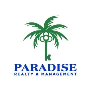 Honolulu apartment for rent - A logo for Paradise Realty & Management featuring a palm tree and a key.